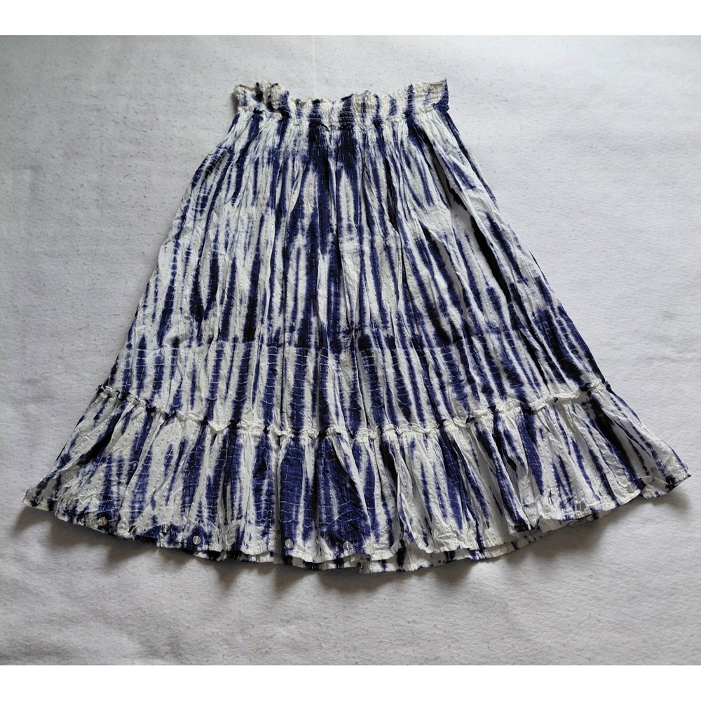 Justice Tie Dye Ruffle Skirt Girls 14 Blue White Smocked Waist Tiered Midi Boho